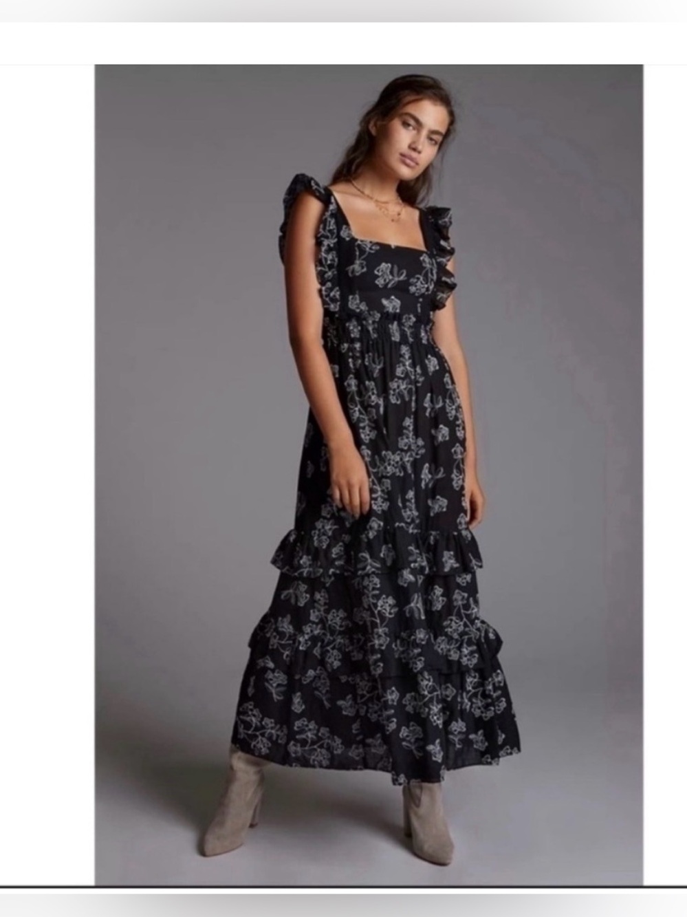 anthropologie black dress with white flower | Dresses | Anthropologie Especia Floral Embroidered Maxi BIS-06-06-26 Designer Wedding Dresses & Size:15 / s-m